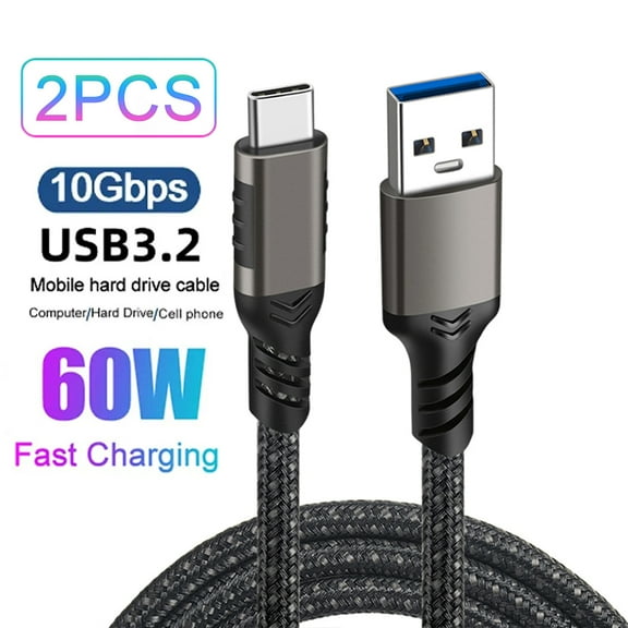 AUBEAMTO 2-Pack USB A to USB C Cable 6.6FT, USB 3.1/3.2 10Gbps Data Transfer and 60W 3A Fast Charging Long Cable for Android Auto Samsung Galaxy iPad Pro External SSD and Other USB to Type C Device