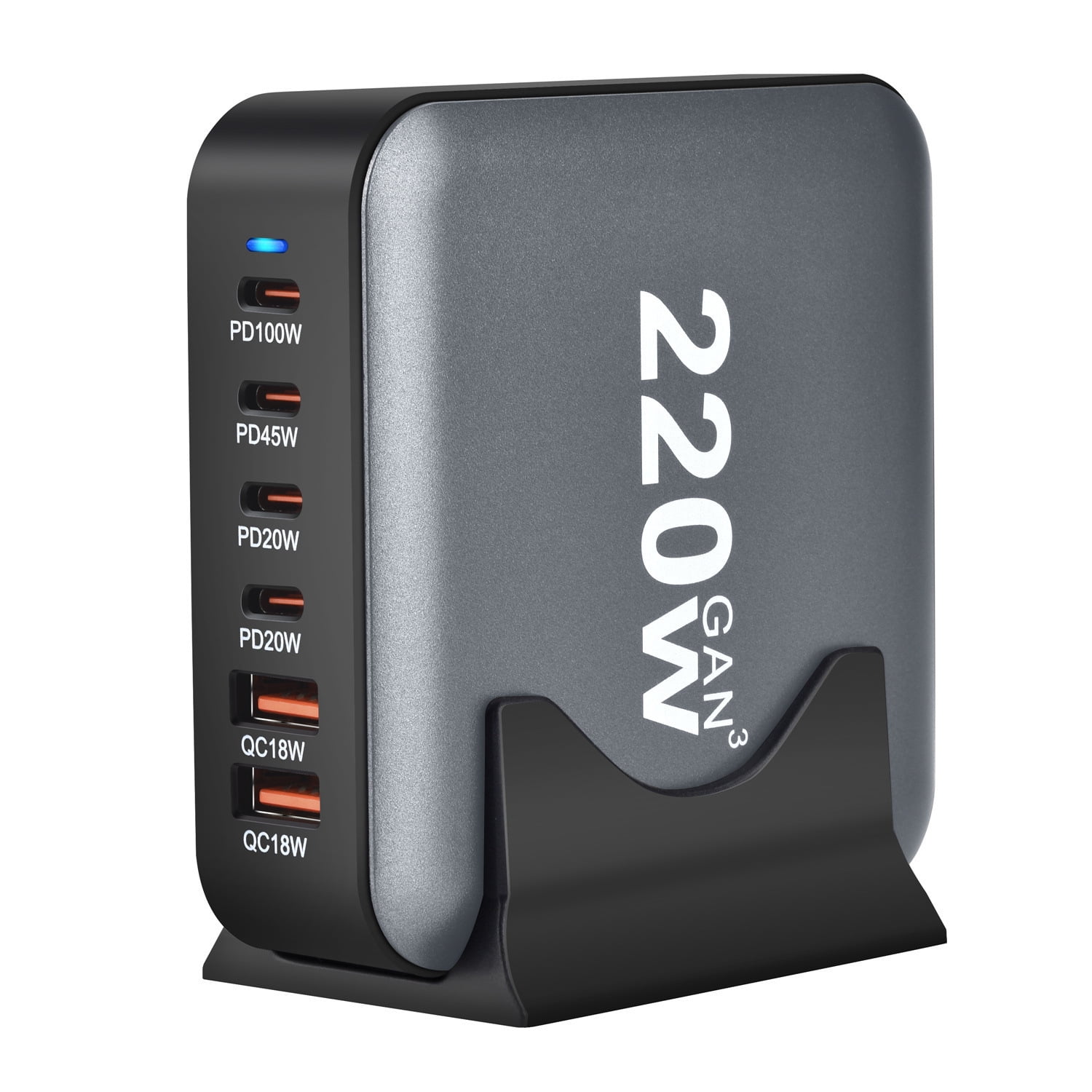 AUBEAMTO 220W GaN III 6Ports USB C Fast Charging Station Hub Block Portable Wall PD Charger Power Adapter 100W for MacBook iPhone Samsung