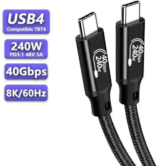 AUBEAMTO 40Gbps USB C to USB C Cable 48V/5A 240W Charging Support 8K 60Hz HD Display,USB4 Braided Cable for Thunderbolt 4/3, Compatible with External SSD,eGpu,USB-C Docking Station,etc (1.6FT)
