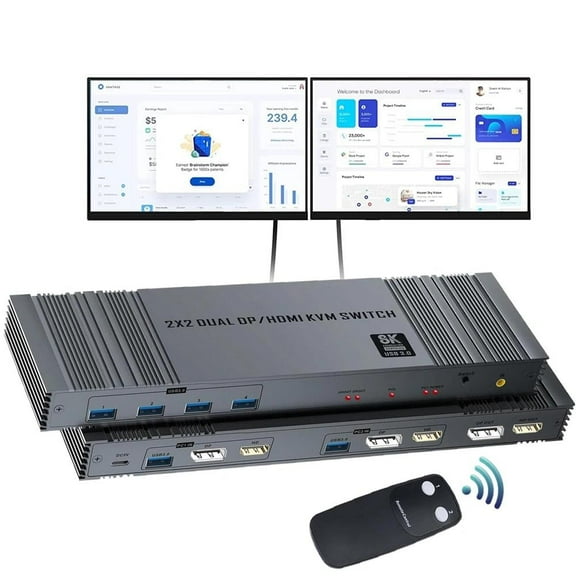AUBEAMTO 2x2 HDMI DP KVM switch 4K 144Hz Dual Monitor Extended Display 8K USB KVM Switcher 2 in 2 out for 2 Computers 2 Monitors