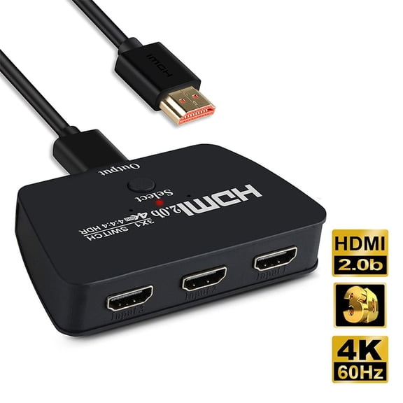 AUBEAMTO 4K@60Hz HDMI Switch with 3.9FT HDMI Cable, HDMI Switch 3 in 1 Out, 3-Port HDMI Switcher Selector, Supports 4K, 3D, HDCP2.2, HDMI2.0, HDR, for Fire Stick 4K, HDTV, PS4/5, Game Consoles, PC