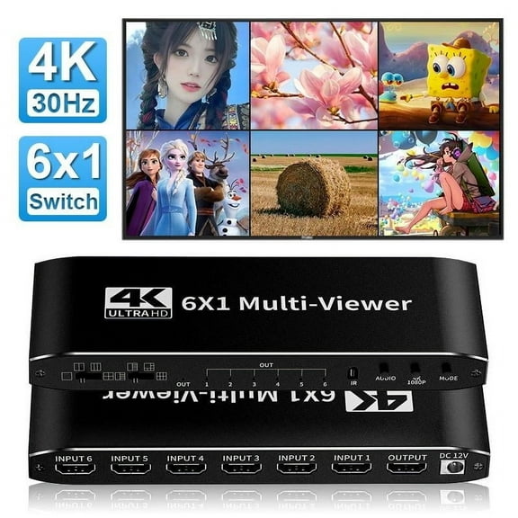 AUBEAMTO 4K HDMI Multi-Viewer Switch 6 in 1 Out,  HDMI Multi-Switcher for Seamless Switch 6x1/ 5x1/ 4x1/ 3x1/ 2x1, HDMI Multiviewer Support Dual Screen, 8 Viewing Modes, 4k x 2k, 1080P