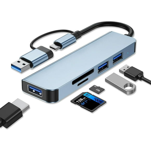 AUBEAMTO 5-in-1 USB Hub with SD/Micro SD Card Reader Ports and Three USB Ports,SD Card hub for Laptop, PC, MacBook Pro, iPad Pro, and More, with USB-C and USB-A Interfaces