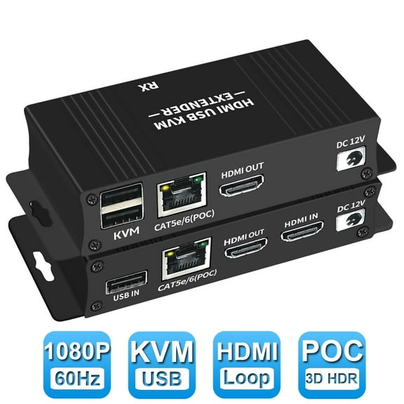 AUBEAMTO 60M HDMI KVM Extender over Ethernet Cat5e/6 1080P HDMI USB Extender Video Audio Extension Transmitter Support USB Keyboard Mouse