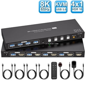 AUBEAMTO 8K@60Hz HDMI KVM Switch 4 Computers 1 Monitor USB3.0 4K120Hz 4 Ports HDMI KVM Switch 4 in 1 Out for 4 Computers Share 1 Monitor and Keyboard Mouse. with 4 USB Cable and Wireless Controller