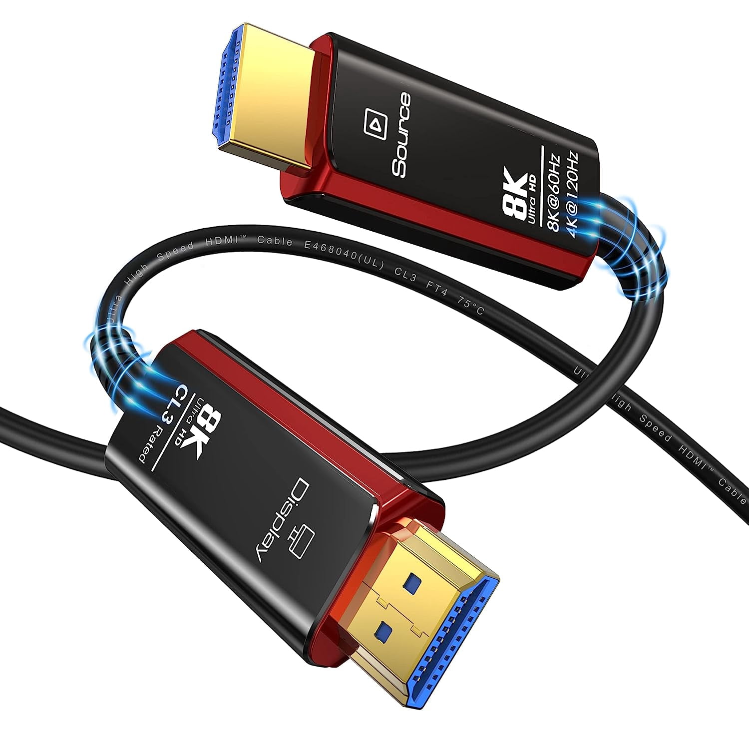 AUBEAMTO CL3 8K Fiber Optic HDMI 2.1 Cable 16Feet, Supports Ultra High Speed 48Gbps 8K@60Hz 4K@120Hz Dynamic HDR, eARC,ARR, Dolby Atmos, Compatible with PS5/Xbox Series X/Apple TV 4K, Roku/Samsung