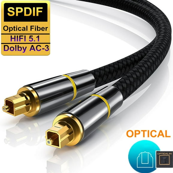 AUBEAMTO  Digital Optical Audio Toslink Cable , [24K Gold-Plated, Ultra-Durable] Fiber Optic Cable Male to Male Cord Compatible with Sound Bar, TV, PS4, Xbox, Home Theater, Samsung, 3.3 ft.