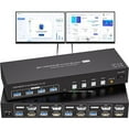 thumbnail image 1 of AUBEAMTO Dual Monitor HDMI+DP KVM Switch 4 Computers 2 Monitors 8K@60Hz 4K@120Hz 4 Port KVM Switches for 4 PC Share 4 USB 3.0 Devices Support Copy and Extend Mode, Remote Control and Power Adapter, 1 of 7