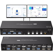 AUBEAMTO Dual Monitor HDMI+Displayport KVM Switch 4 Computers 2 Monitors 4K@60Hz 2K@120Hz 4 Port KVM Switches for 4 PCs Share 4 USB 3.0 Devices with Remote Control,USB3.0 Cables and Power Adapter