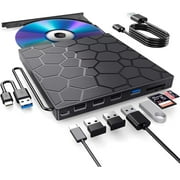 AUBEAMTO External CD/DVD Drive for Laptop, Portable DVD Player for Laptop, 8 in 1 USB 3.0 CD/DVD-ROM +/-RW CD Burner,cd drive external usb cd reader for Laptop Desktop Mac,Windows 11/10/8/7 Linux