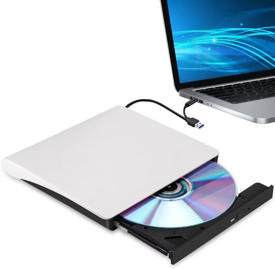AUBEAMTO External CD/DVD Drive for Laptop in white , USB 3.0 & Type-C ...