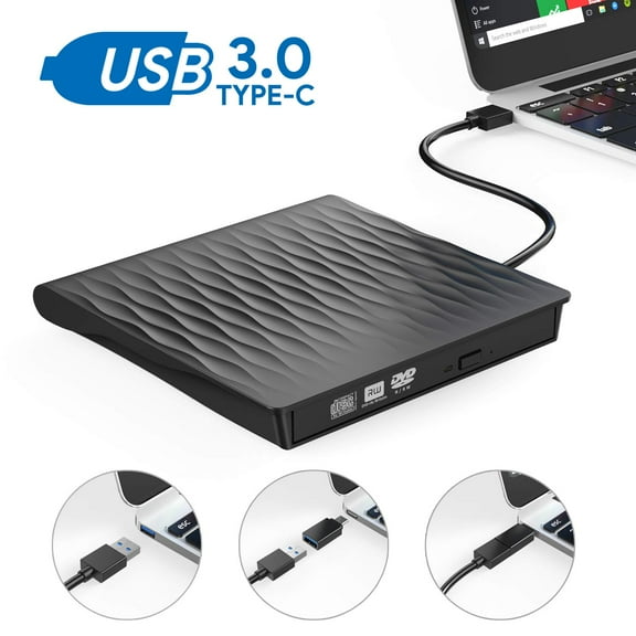 AUBEAMTO External CD DVD Drive, Type C USB 3.0 Superdrive External CD/DVD Player Burner Writer for Mac/Laptop/MacBook Air/Pro/Windows Supported DVD±RW/CD±RW -Black