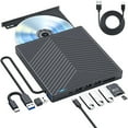 thumbnail image 1 of AUBEAMTO External CD DVD Drive, Ultra Slim CD Burner USB 3.0 with 4 USB Ports and 2 TF/SD Card Slots, Optical Disk Drive for Laptop Mac, PC Windows 11/10/8/7 Linux OS, 1 of 8