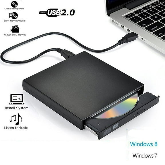 AUBEAMTO External CD Drive for Laptop, USB2.0 Ultra-Slim Portable CD +/-RW ROM Burner/Writer Compatible with PC Desktop Windows 2000/XP/Vista/Windows7/Windows8 (Black)