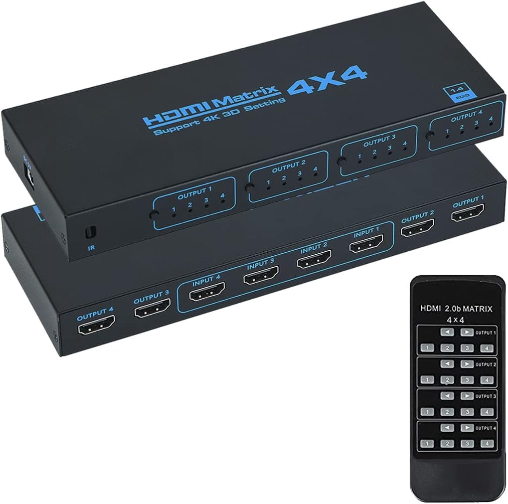 AUBEAMTO HDMI Matrix Switch 4x4, 4 Ports HDMI Matrix 4 in 4 Out with IR ...
