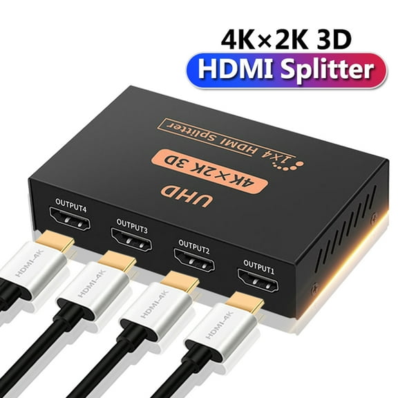 AUBEAMTO HDMI Splitter 1 in 4 Out V1.4 Powered 1x4 Ports Box Supports Full Ultra HD 1080P 4K/2K and 3D Resolutions (1 Input to 4 Outputs)