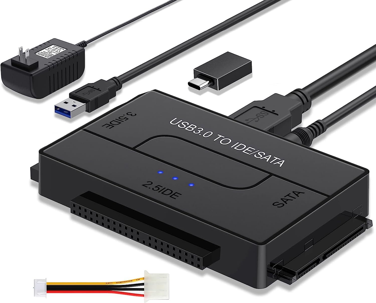 AUBEAMTO USB 3.0/USB C to SATA and IDE Adapter, External Hard Drive Ultra Recovery Converter for Universal 2.5 3.5 IDE and SATA HDD SSD, 5.25-inch DVD/CD-ROM Optical Drive, Easy to Use