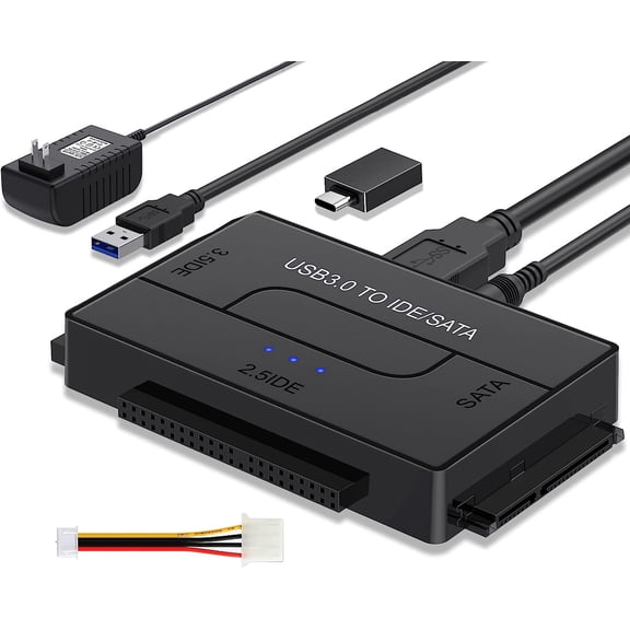 AUBEAMTO USB 3.0/USB C to SATA and IDE Adapter, External Hard Drive Ultra Recovery Converter for Universal 2.5 3.5 IDE and SATA HDD SSD, 5.25-inch DVD/CD-ROM Optical Drive, Easy to Use