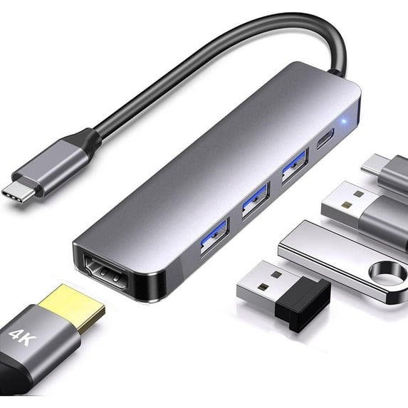 AUBEAMTO USB C Hub to HDMI Multiport Adapter, 5-in-1 USB C Hub with 4K HDMI, USB 3.0, 2*USB 2.0 Ports, 100W PD Ports for MacBook Pro, iMac, PS5, Chromebook, iPhone 15 Pro, XPS, etc