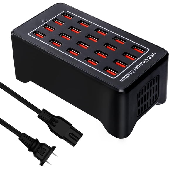 AUBEAMTO USB Charger Station, 20-Port 100W/20A Multiple USB Charging Station,Multi Ports USB Charger Charging for Smartphones,Tablets,and Other USB Devices - Black
