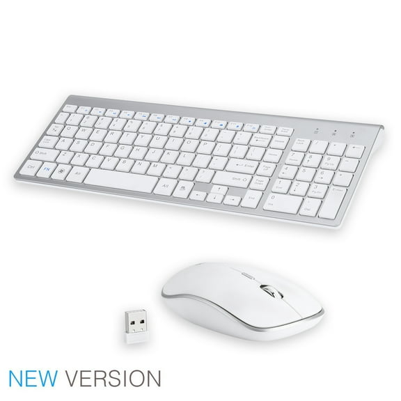 AUBEAMTO Wireless Keyboard and Mouse Combo, E168 2.4GHz Full-Size Compact Wireless Mouse Keyboard with Number Pad for Laptop/PC- Round Keycaps (White)