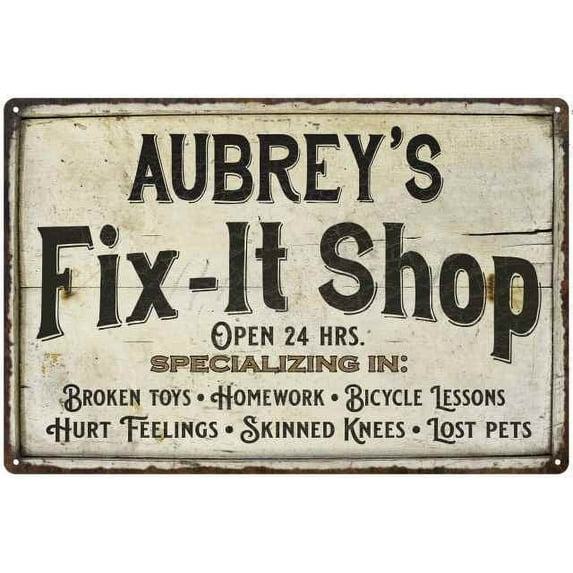 AUBREY'S Fix-It Shop Sign Grandpa Dad Wall Decor Gift 8x12 Metal 208120006498