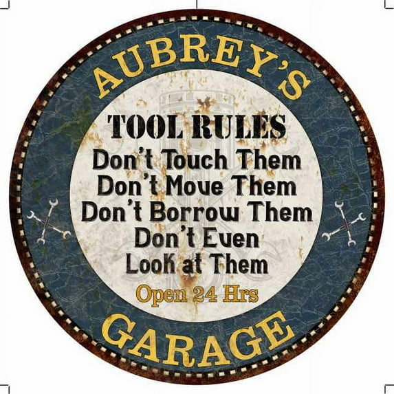 AUBREY'S Garage Rules 14" Round Metal Sign Garage Wall Decor 100140015249