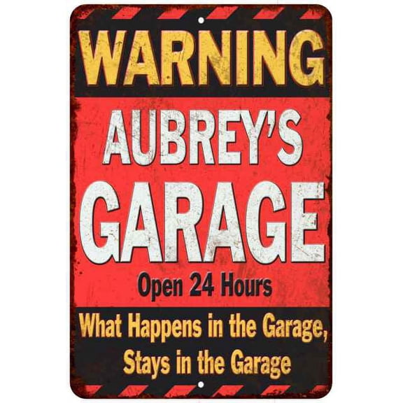 AUBREY'S Garage Warning Man Cave Wall Decor 8x12 Metal Sign 108120030498