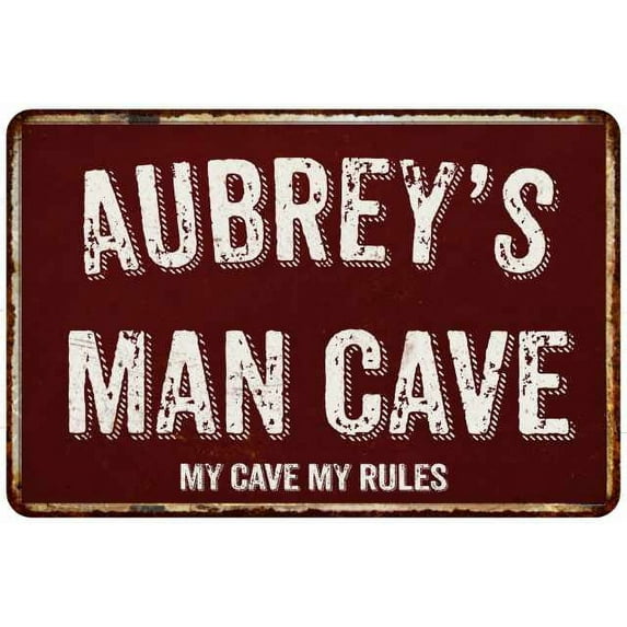 AUBREY'S Man Cave Red Grunge Sign Metal 8x12 Decor 108120003249