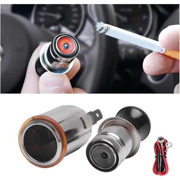AUCELI Female Cigarette Lighter Socket, 12V-24V Auto Cigarette Lighter Plug with Eject Button & Cable, Car Cigarette Lighter Replacement Accessory Power Outlet for Automotive Truck Boat Marine ATV