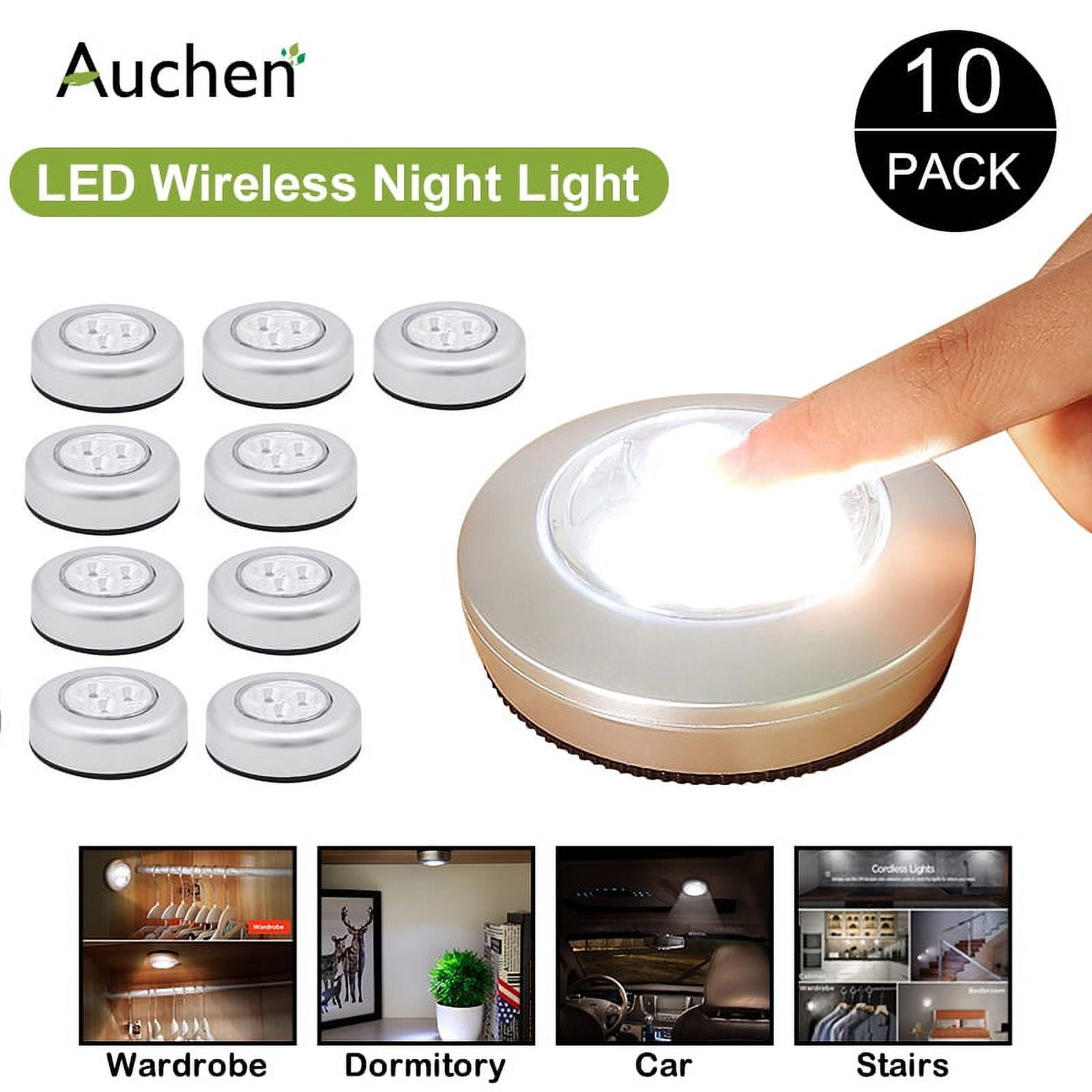 AUCHEN Battery Powered Led Click Touch Light,Wireless Stick-on Push  Light,Night Light Tap Touch Lamp for Hallway,Bathroom, Bedroom,Kitchen