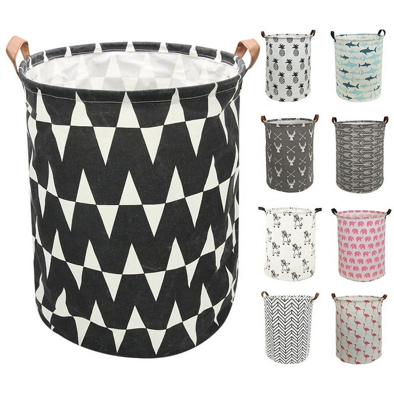 AUCHEN Large Collapsible Laundry Hamper with Handles,Round Storage Baskets,Waterproof  Dirty Clothes Laundry Basket,Foldable Bin Storage Basket Organizer for Kids  Baby Toy Collection(Round - Black W) 