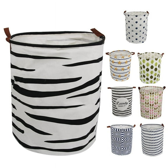 AUCHEN Large Collapsible Laundry Hamper with Handles,Storage Baskets,Waterproof Dirty Clothes Laundry Basket,Foldable Bin Storage Basket Organizer for Kids Baby Toy Collection(Round - Black Wave)