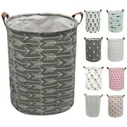 AUCHEN 19.7" Collapsible Laundry Basket, Foldable Cotton Linen Laundry Hamper for Baby Girl Boy, Large Capacity Basket with Handles Bag Dirty Clothes Toy Storage Basket Bin ( Round - Brown Cat )