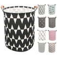 thumbnail image 1 of AUCHEN Laundry Hamper, Large Waterproof Cotton Fabric Laundry Baskets with 2 Handles - 19.7"Hx 15.7"Wx 15.7"L - Dirty Clothes, Kids Baby Toys Organizer (Round - Black W), 1 of 7
