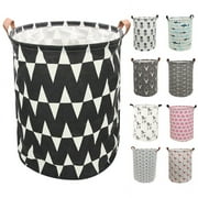 AUCHEN Laundry Hamper, Large Waterproof Cotton Fabric Laundry Baskets with 2 Handles - 19.7"Hx 15.7"Wx 15.7"L - Dirty Clothes, Kids Baby Toys Organizer (Round - Black W)