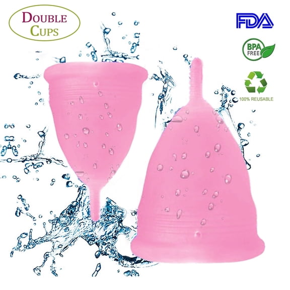Howarmer Menstrual Cups, Reusable Period Cup for Beginners,Tampons & Pads Alternative,Silicone Menstrual Cup Set, Superior to the Diva Cup,Double Cups (Regular and Heavy Flow) - Pink