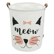 AUCHEN 19.7" Collapsible Laundry Basket, Foldable Cotton Linen Laundry Hamper for Baby Girl Boy, Large Capacity Basket with Handles Bag Dirty Clothes Toy Storage Basket Bin ( Round - 2 Fox )