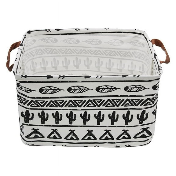 AUCHEN Rectangular Storage Bins, Cotton Fabric Laundry Baskets, Collapsible Waterproof Toy Storage Bin with Handles, 15"Hx 10"Wx 9"L Laundry Basket ( Rectangular - Cactus Leaves )