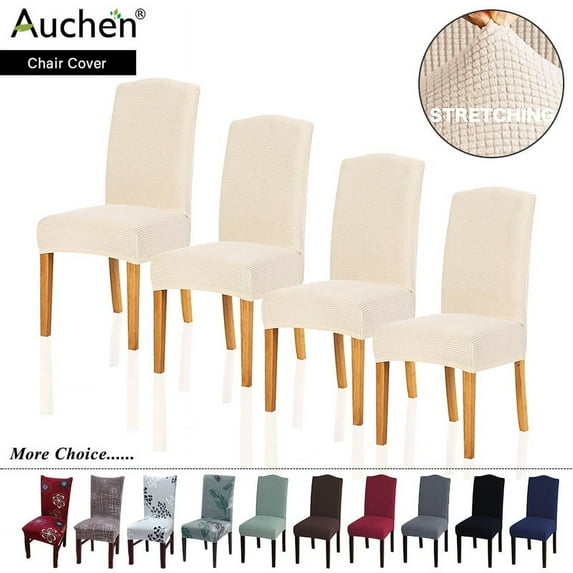 AUCHEN Super Stretchy Dining Chair Covers Beige Stretchy (4 Count)
