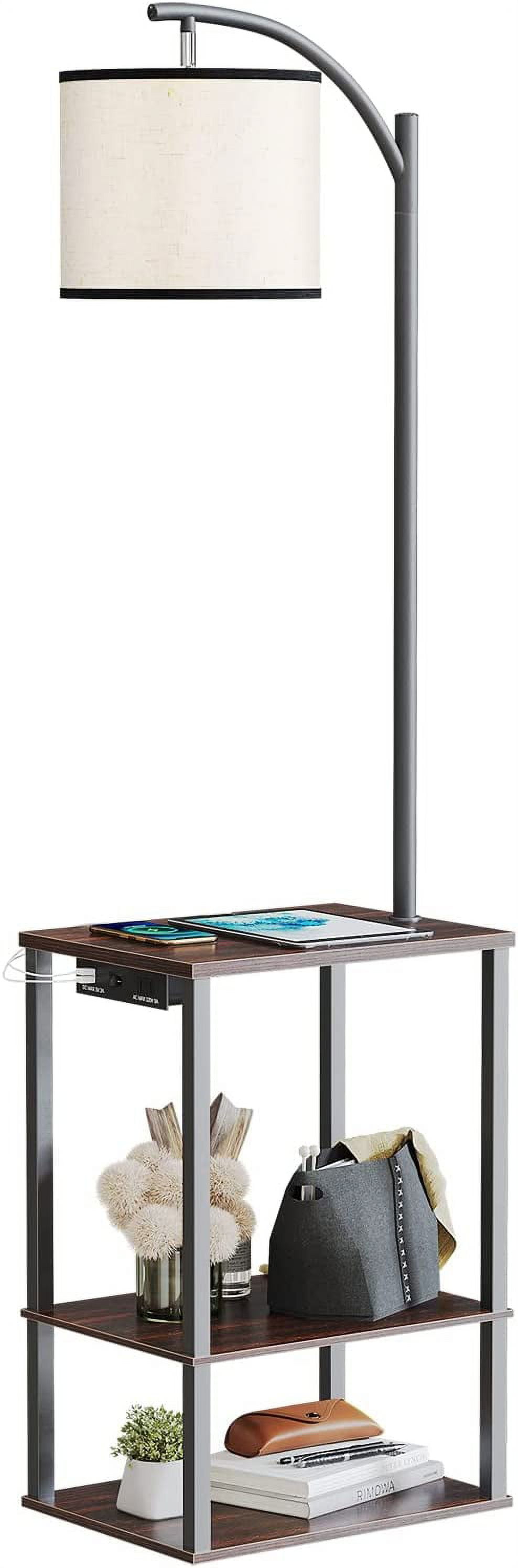 AUCHI Floor Lamp with Charging Station(USB & AC Port), Rustic End Table