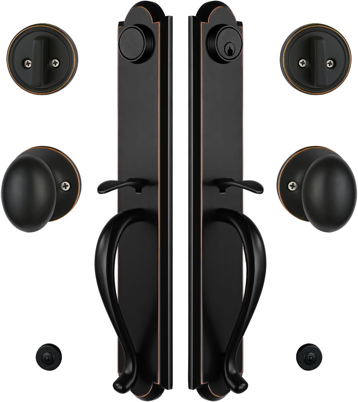 AUCHI Front Double Door Handleset for Exterior Front Door Aged Bronze