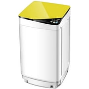 AUCHI  Full-Automatic Washing Machine Portable Washer and Spin Dryer 7.7lbs Capacity Compact Laundry Washer with Built-in Barrel Light Drain Pump and Long Hose for Apartments Camping (White & Yellow)