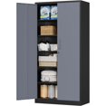 AUCHI Metal Storage with Locking Doors, Black Garage Storage