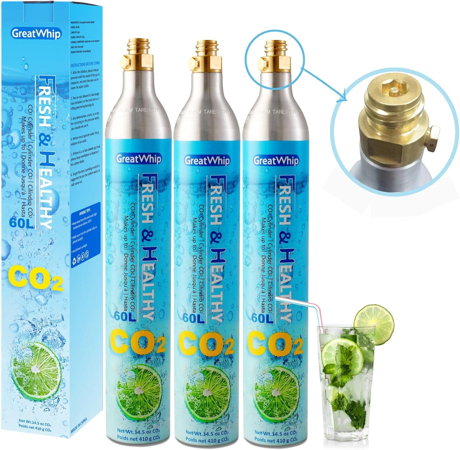 AUCHI Threaded 60L CO2 Exchange Cabonation Cylinders, CO2 cartridges