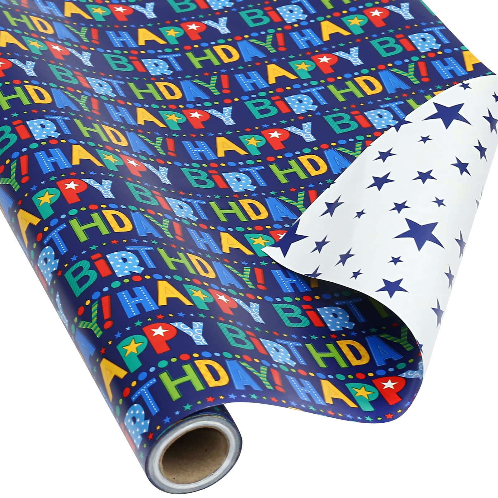 AUCLAY Reversible Birthday Wrapping BDF32 Paper for Boys Girls Kids