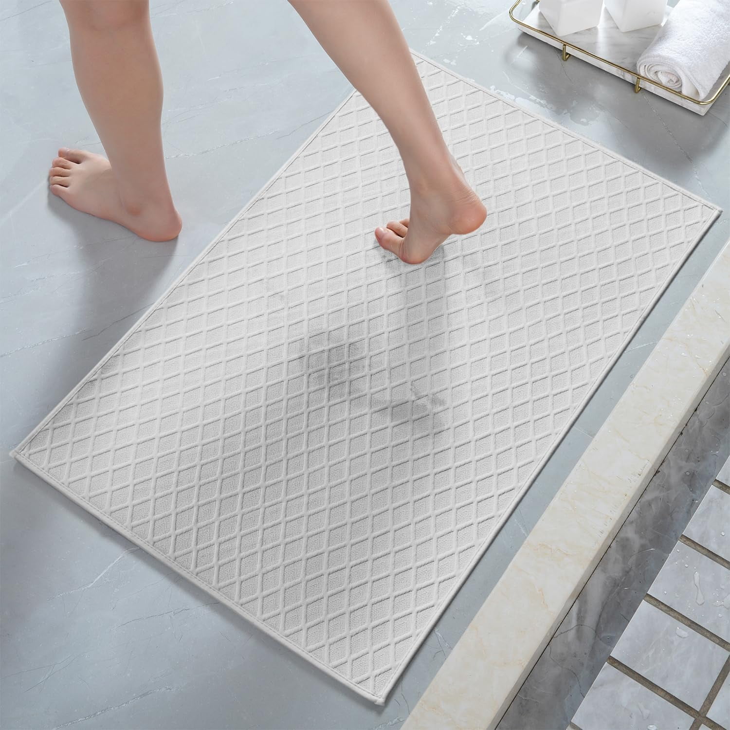 AUCOOD-Ultra Thin Bathroom Rugs, Rubber Backed Bath Mats for Bathroom ...