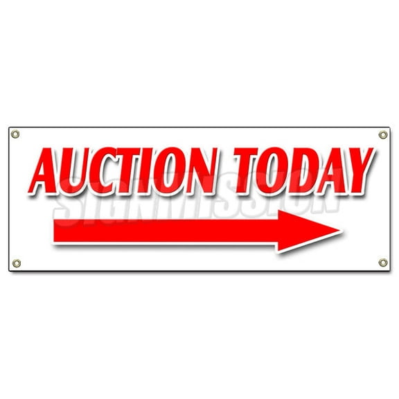 AUCTION TODAY WITH RIGHT ARROW BANNER SIGN antiques jewelry estate
