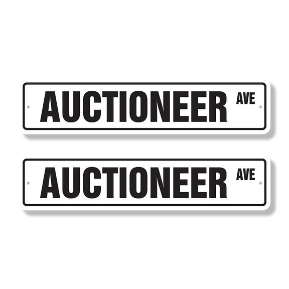 AUCTIONEER Classic Street Sign (2 Pack) novelty auction gavel antique real Road Sign | 4" X 18" Aluminum Metal Address Sign