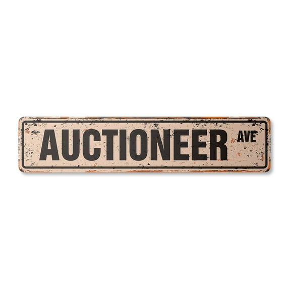 AUCTIONEER Vintage Plastic Street Sign novelty auction gavel antique real | Indoor/Outdoor | 24" Wide